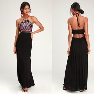 Lulus Little Beach Black Embroidered Maxi Dress